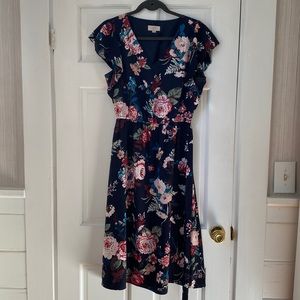 Navy blue with blush pink floral dress. Loft Outlet size medium